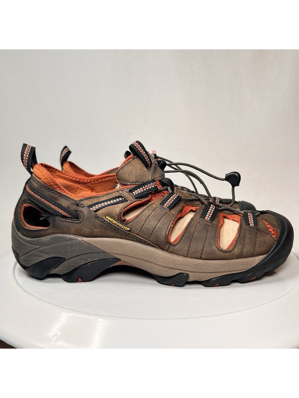 KEEN Arroyo II Mens Hiking Sandals Brown Black Orange Leather Size 9.5